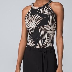 NWOT WHBM Black and Cream Sleeveless Palm Print Top